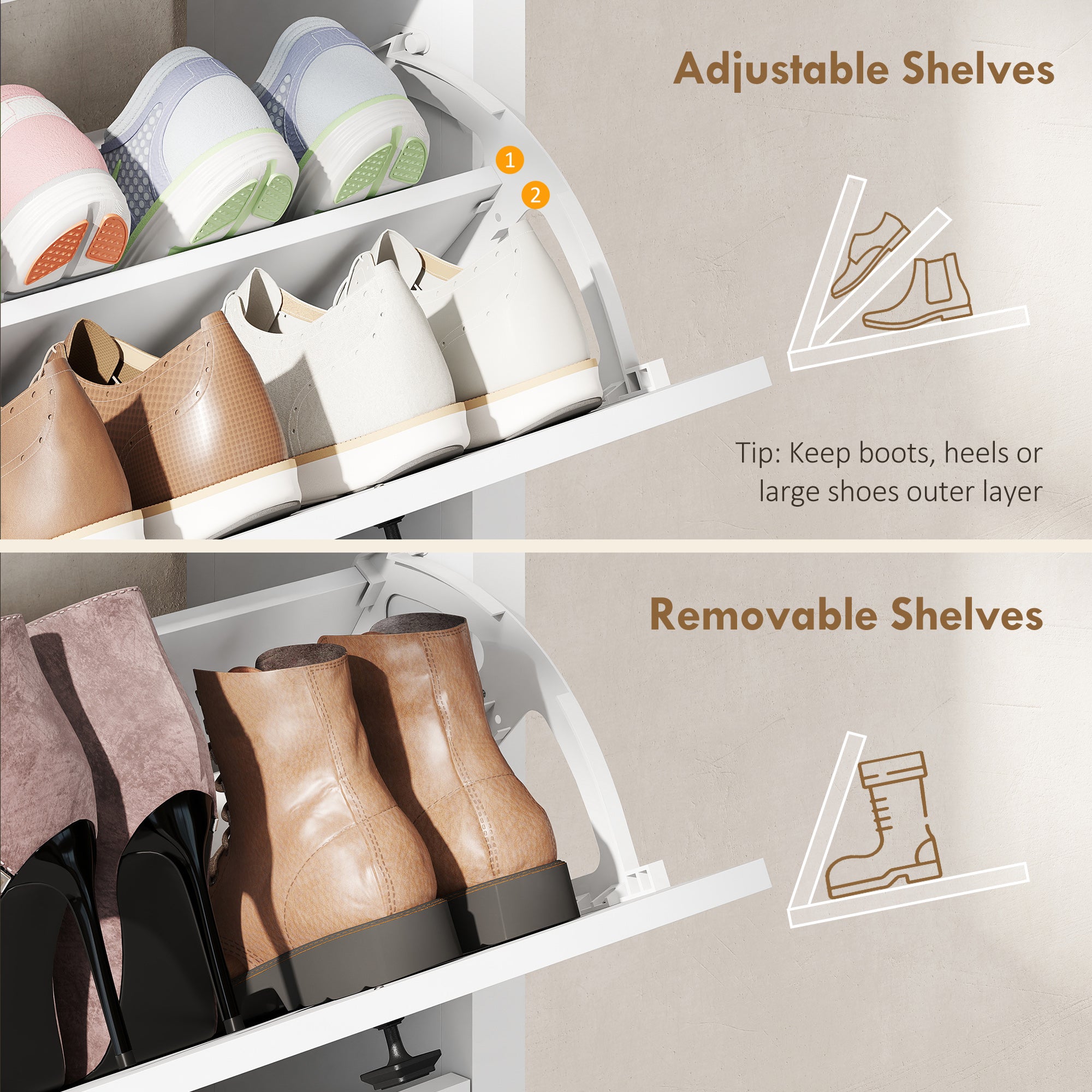 Slim Shoe Cabinet with 3 Flip Drawers, Shoe Storage Cabinet with Adjustable Shelves for Entryway, Holds 12 Pairs, White-Home Furnishings > Storage & Organization > Shoe Storage Cabinets & Racks-DECOROLALA