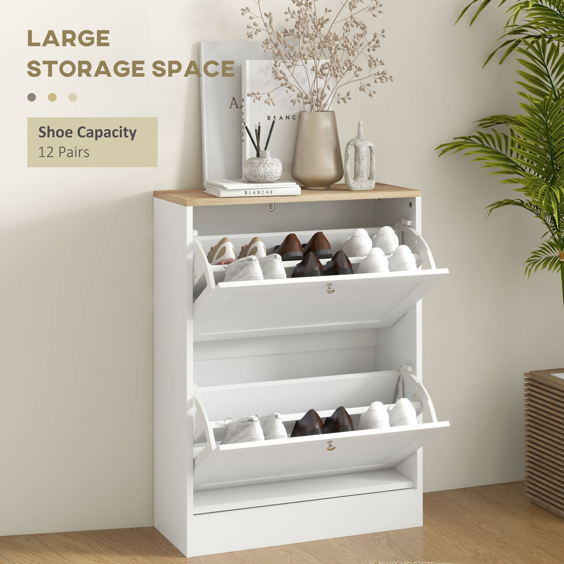 Slim Shoe Storage Cabinet, Modern Shoe Cabinet with 2 Flip Drawers and Adjustable Shelves for 8-12 Pairs, White-Home Furnishings > Storage & Organization > Shoe Storage Cabinets & Racks-DECOROLALA