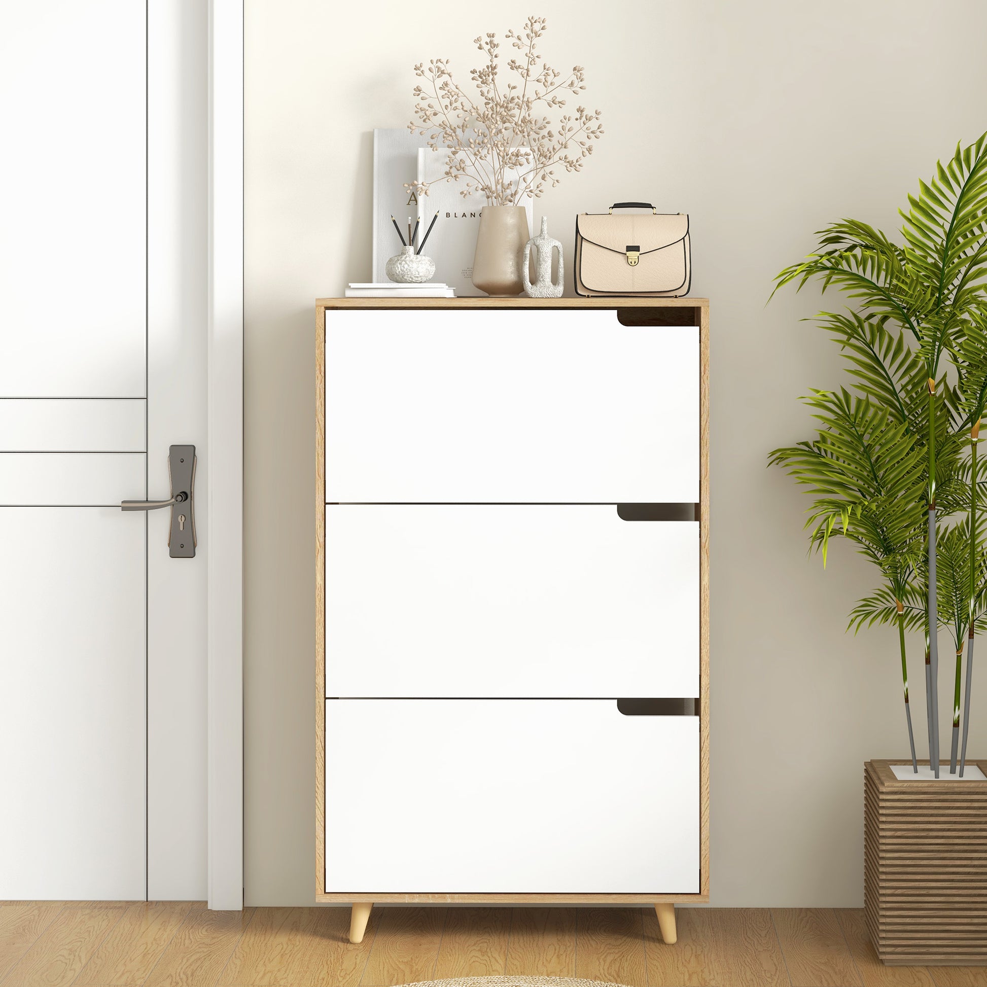 Slim Shoe Storage Cabinet with 3 Flip Drawers and Adjustable Shelves, Shoe Cabinet for 18-24 Pairs, White-Home Furnishings > Storage & Organization > Shoe Storage Cabinets & Racks-DECOROLALA
