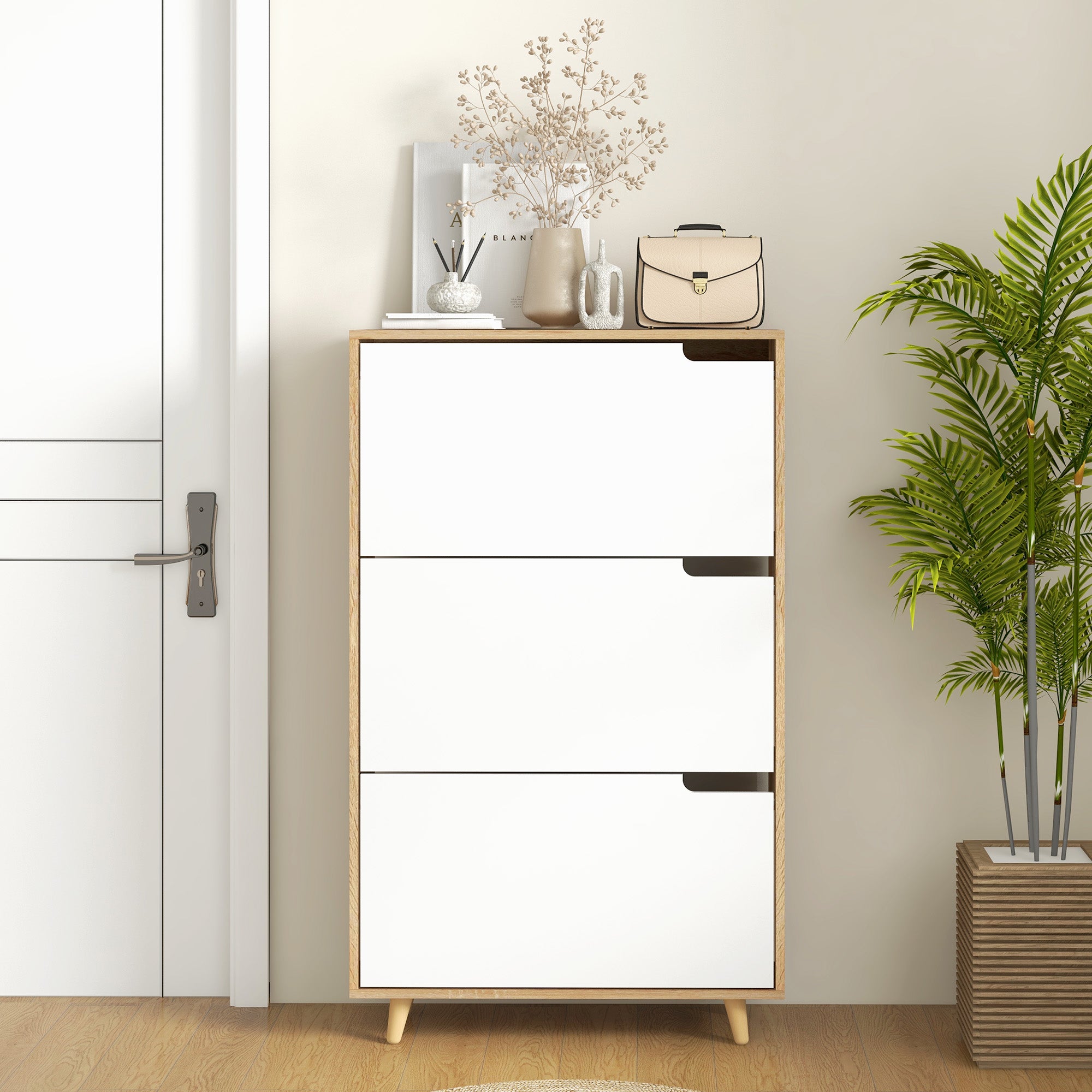Slim Shoe Storage Cabinet with 3 Flip Drawers and Adjustable Shelves, Shoe Cabinet for 18-24 Pairs, White-Home Furnishings > Storage & Organization > Shoe Storage Cabinets & Racks-DECOROLALA