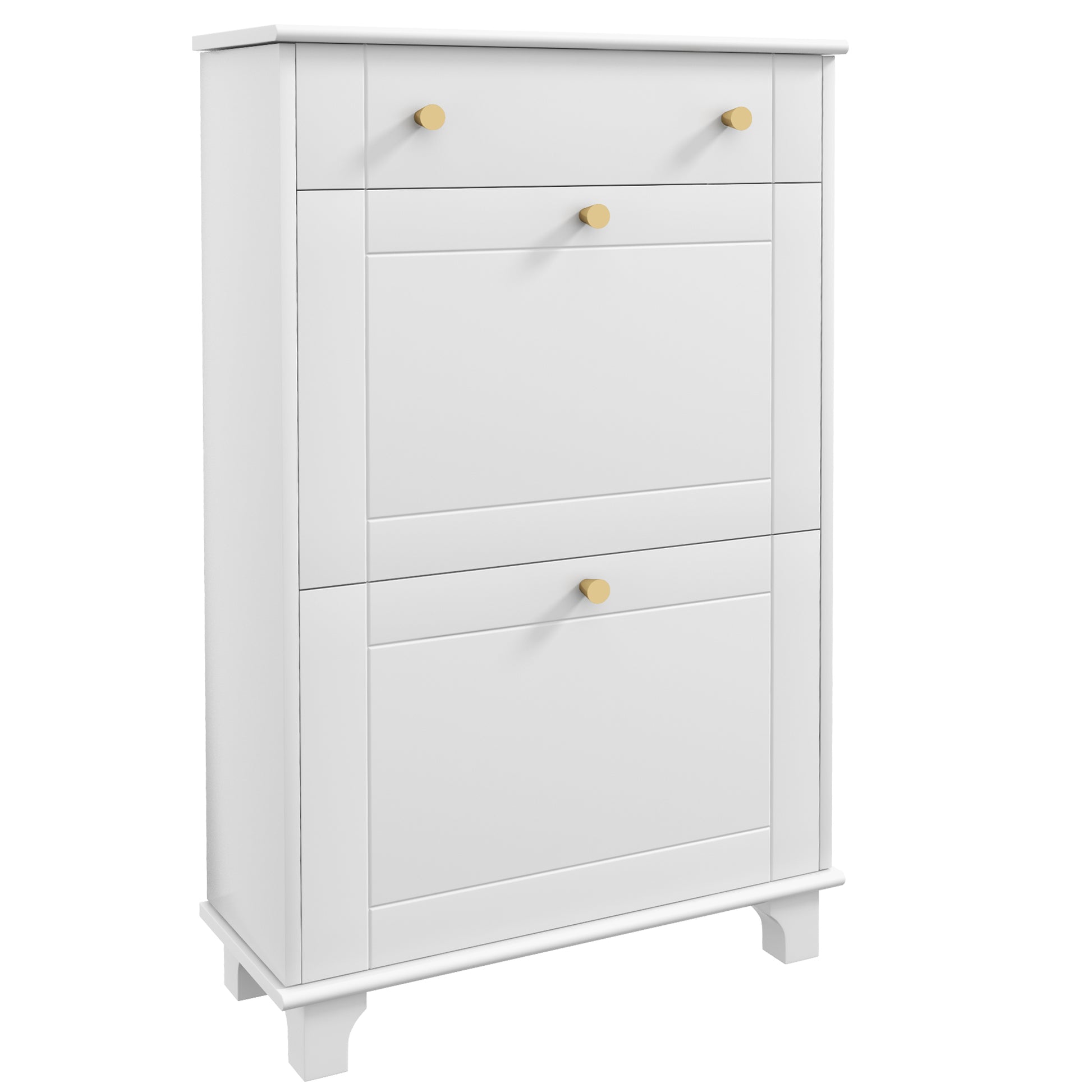 Slim Shoe Storage with 2 Flip Drawers and Adjustable Shelves Shoe Cabinet Organizer for 8 Pair, White-Home Furnishings > Storage & Organization > Shoe Storage Cabinets & Racks-DECOROLALA