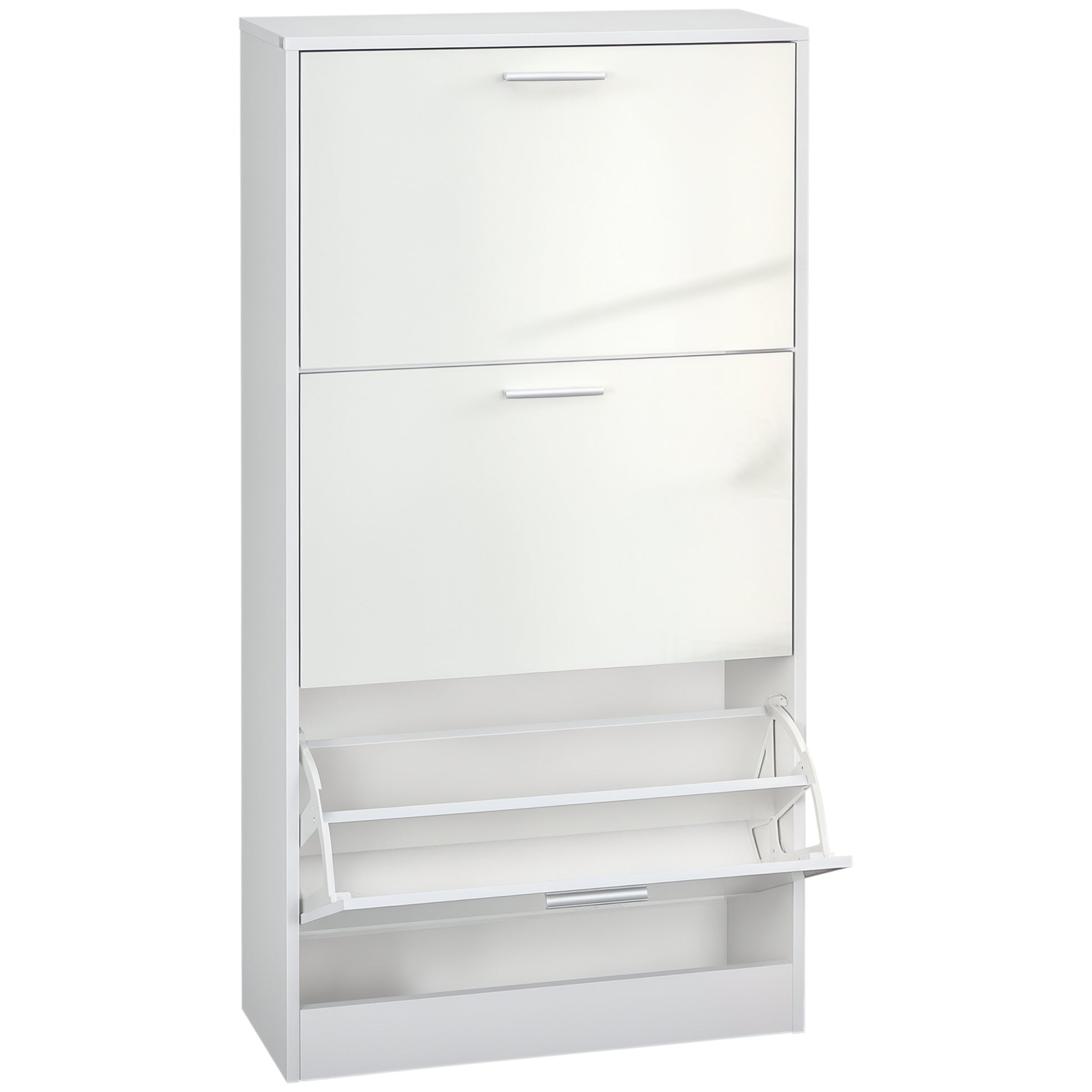 Slim Shoe Storage with 3 Flip Drawers and Adjustable Shelves Shoe Cabinet Organizer for 15 Pair, High Gloss White-Home Furnishings > Storage & Organization > Shoe Storage Cabinets & Racks-DECOROLALA