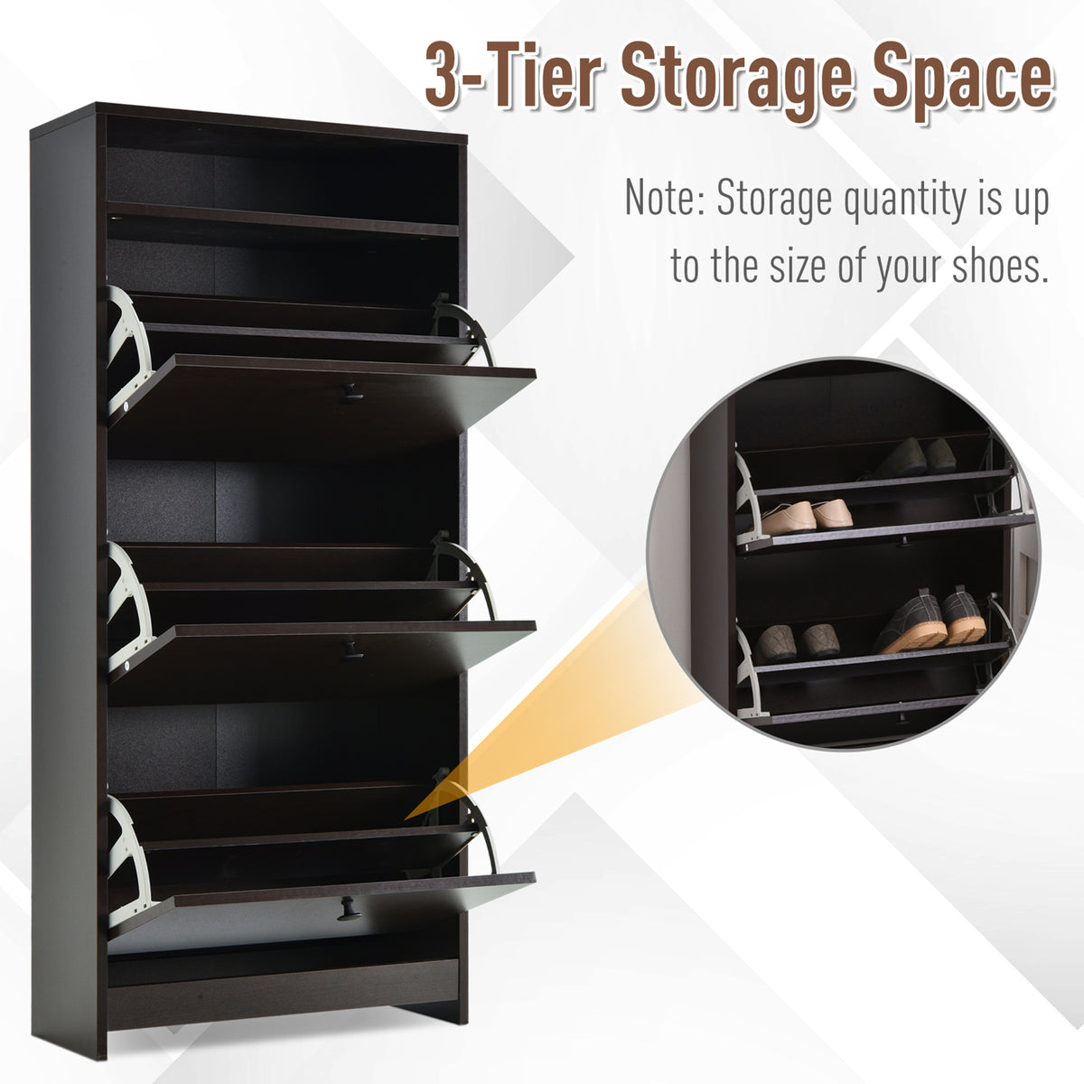 Slim Shoe Storage Cabinet - 3 Flip Drawers Coffee-Shoe Storage Cabinets-DECOROLALA