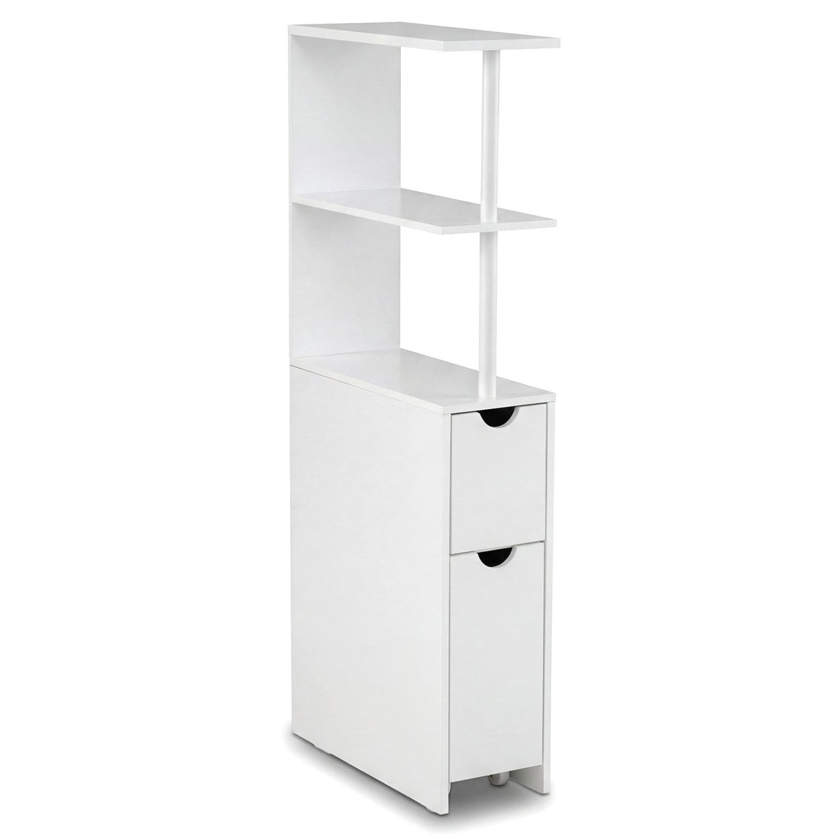 Slim Storage Bathroom Cabinet - White 45" Rolling MDF Tower-Floor Cabinets-DECOROLALA