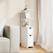 Slim Storage Bathroom Cabinet - White 45" Rolling MDF Tower-Floor Cabinets-DECOROLALA