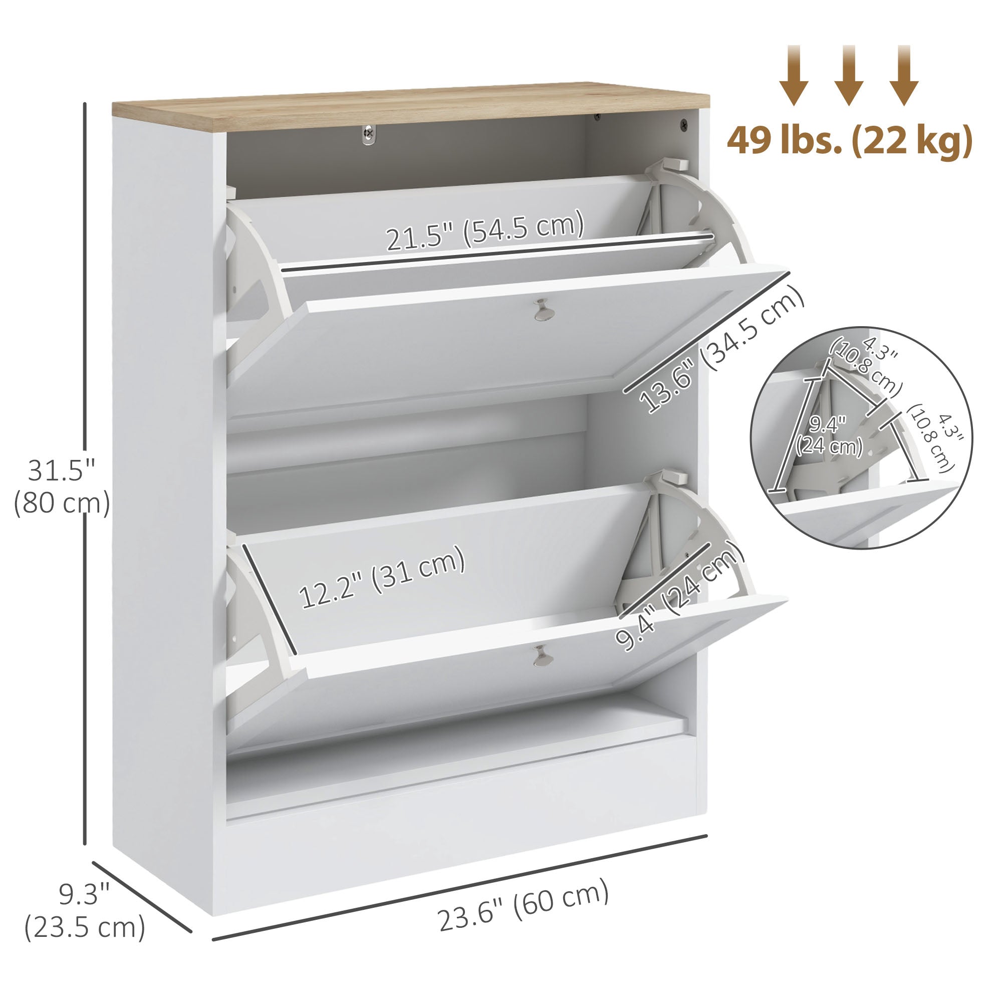 Slim White Shoe Cabinet - 2 Flip Drawers for 8-12 Pairs-Home Furnishings > Storage & Organization > Shoe Storage Cabinets & Racks-DECOROLALA