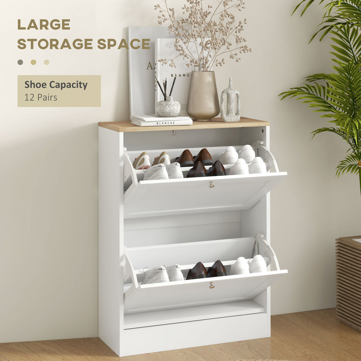 Slim White Shoe Cabinet - 2 Flip Drawers for 8-12 Pairs-Home Furnishings > Storage & Organization > Shoe Storage Cabinets & Racks-DECOROLALA