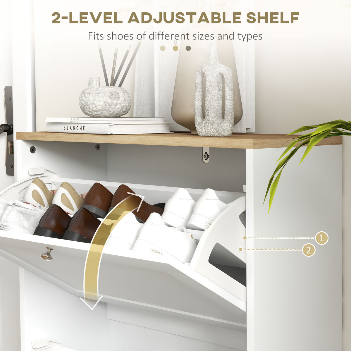 Slim White Shoe Cabinet - 2 Flip Drawers for 8-12 Pairs-Home Furnishings > Storage & Organization > Shoe Storage Cabinets & Racks-DECOROLALA
