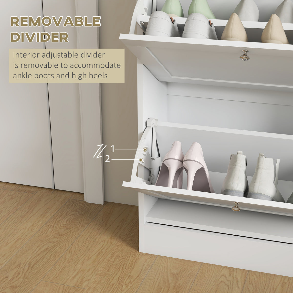 Slim White Shoe Cabinet - 2 Flip Drawers for 8-12 Pairs-Home Furnishings > Storage & Organization > Shoe Storage Cabinets & Racks-DECOROLALA