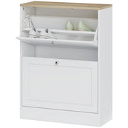 Slim White Shoe Cabinet - 2 Flip Drawers for 8-12 Pairs-Home Furnishings > Storage & Organization > Shoe Storage Cabinets & Racks-DECOROLALA