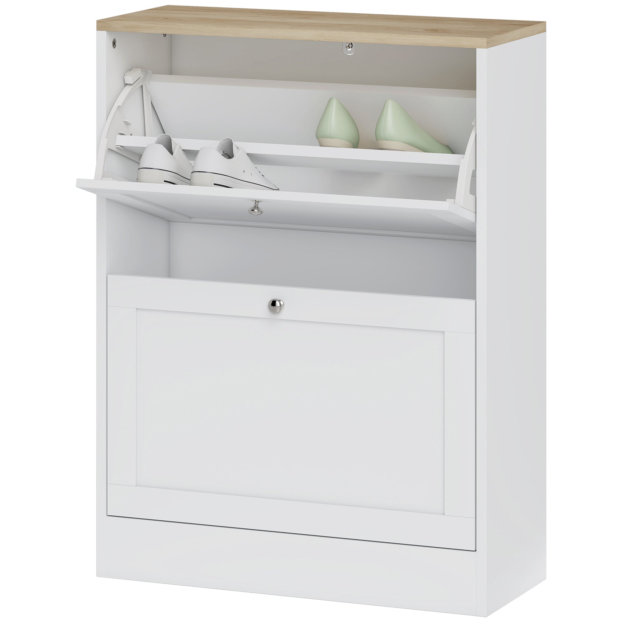 Slim White Shoe Cabinet - 2 Flip Drawers for 8-12 Pairs-Home Furnishings > Storage & Organization > Shoe Storage Cabinets & Racks-DECOROLALA