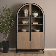 Sloan 47.5W x 80.5H Light Brown W/ Metal Frame Arched Cabinet-Cabinets-DECOROLALA