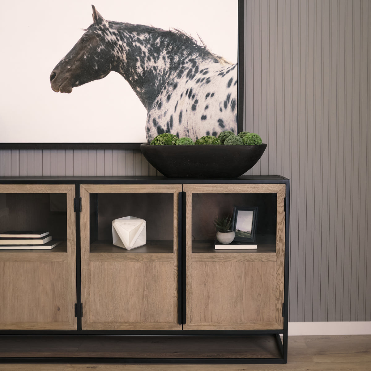 Sloan 80.0L x 17.0W x 36.0H Wood W/ Metal Frame Sideboard-Sideboards & Buffets-DECOROLALA