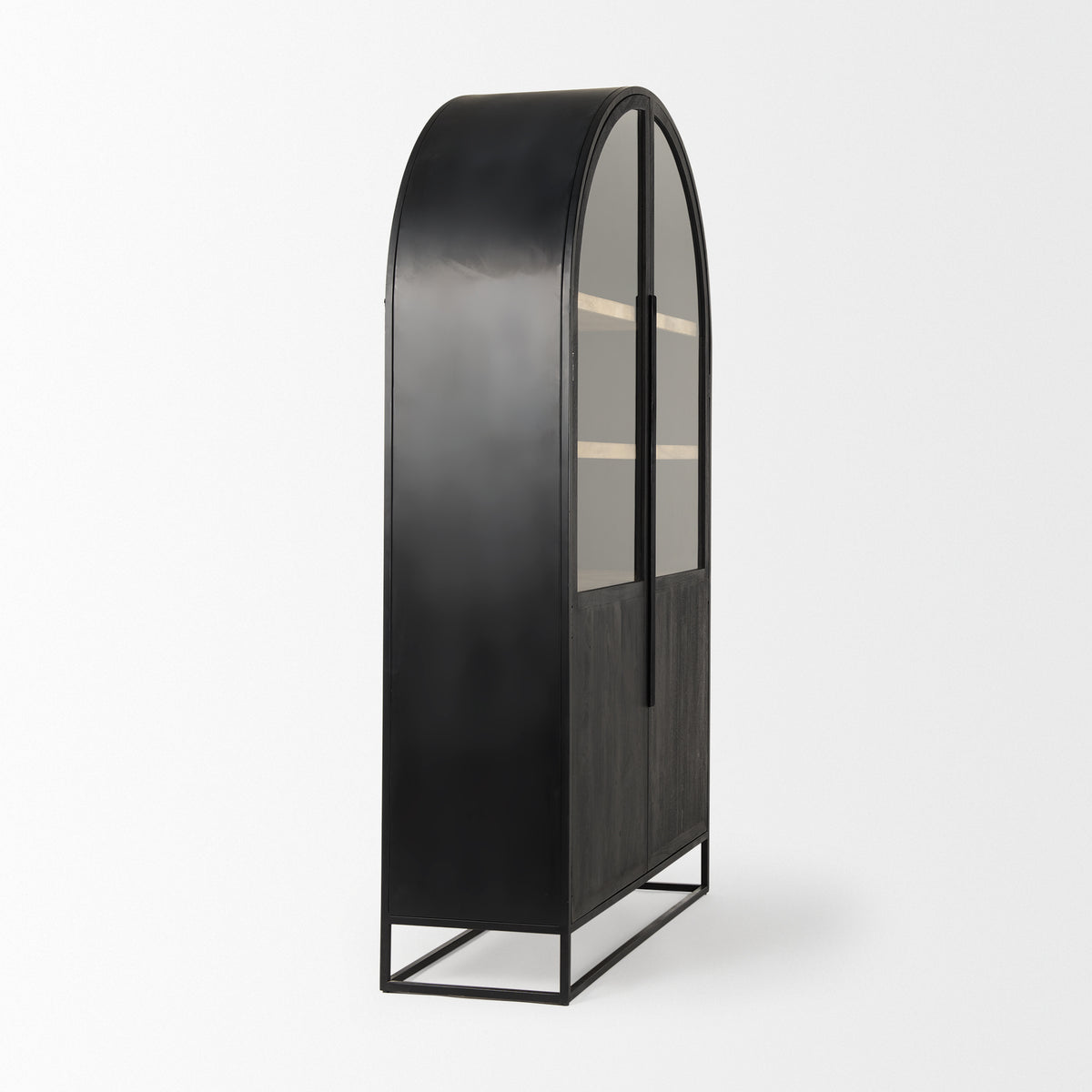 Sloan Arched Cabinet - Light Brown Wood & Metal Frame-Storage Cabinets-DECOROLALA