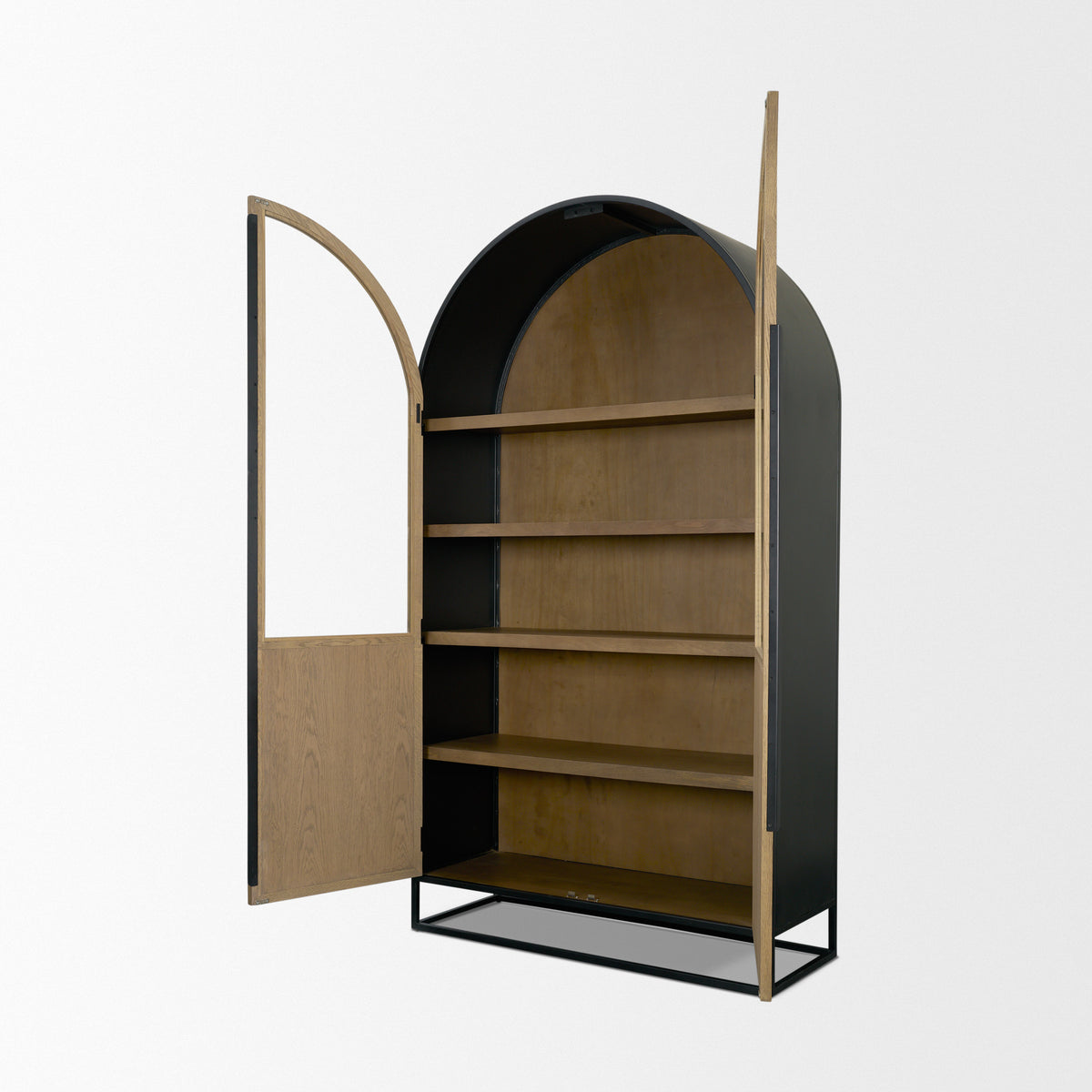 Sloan Arched Cabinet - Light Brown Wood & Metal Frame-Storage Cabinets-DECOROLALA