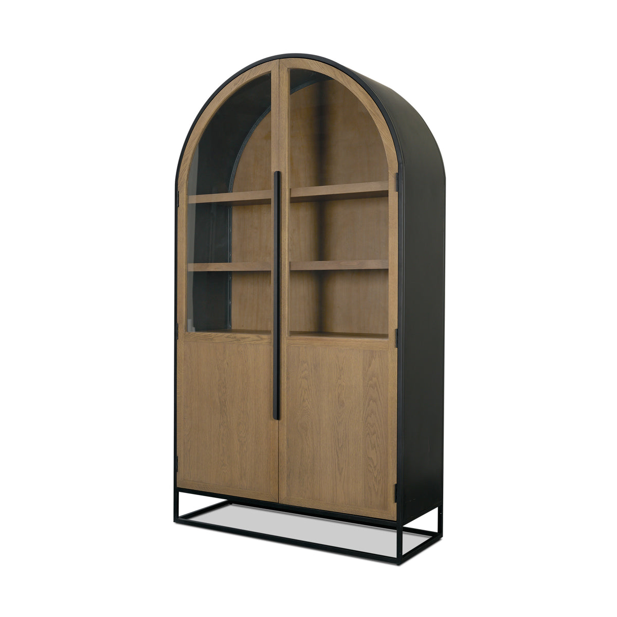 Sloan Arched Cabinet - Light Brown Wood & Metal Frame-Storage Cabinets-DECOROLALA