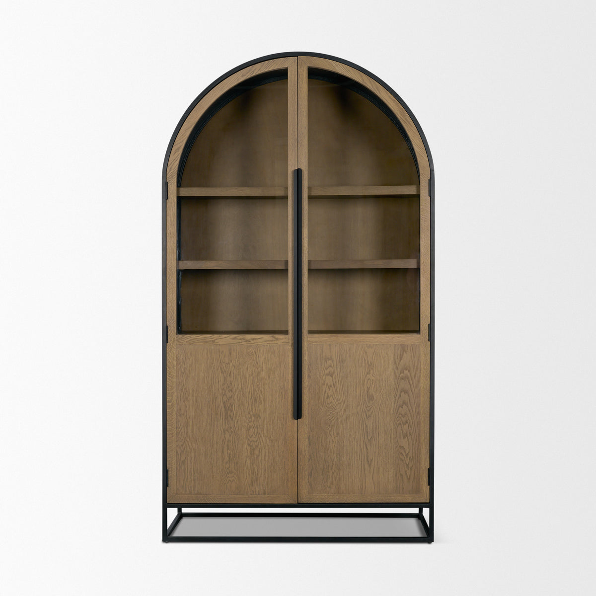 Sloan Arched Cabinet - Light Brown Wood & Metal Frame-Storage Cabinets-DECOROLALA