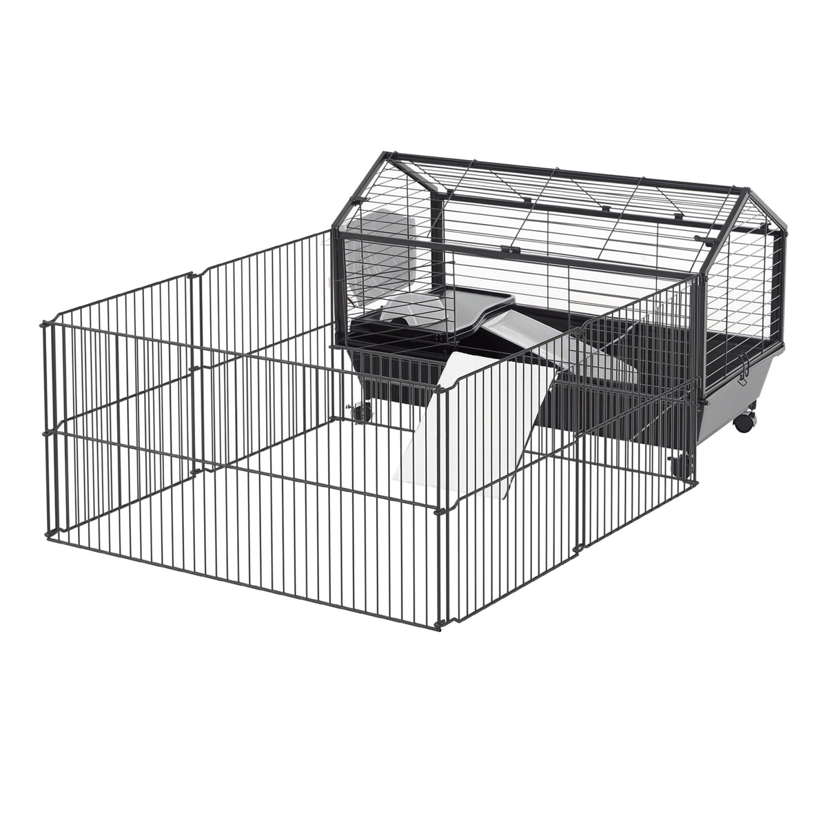 Small Animal Cage with Detachable Playpen - Black 51" x 35"-Small Animals-DECOROLALA