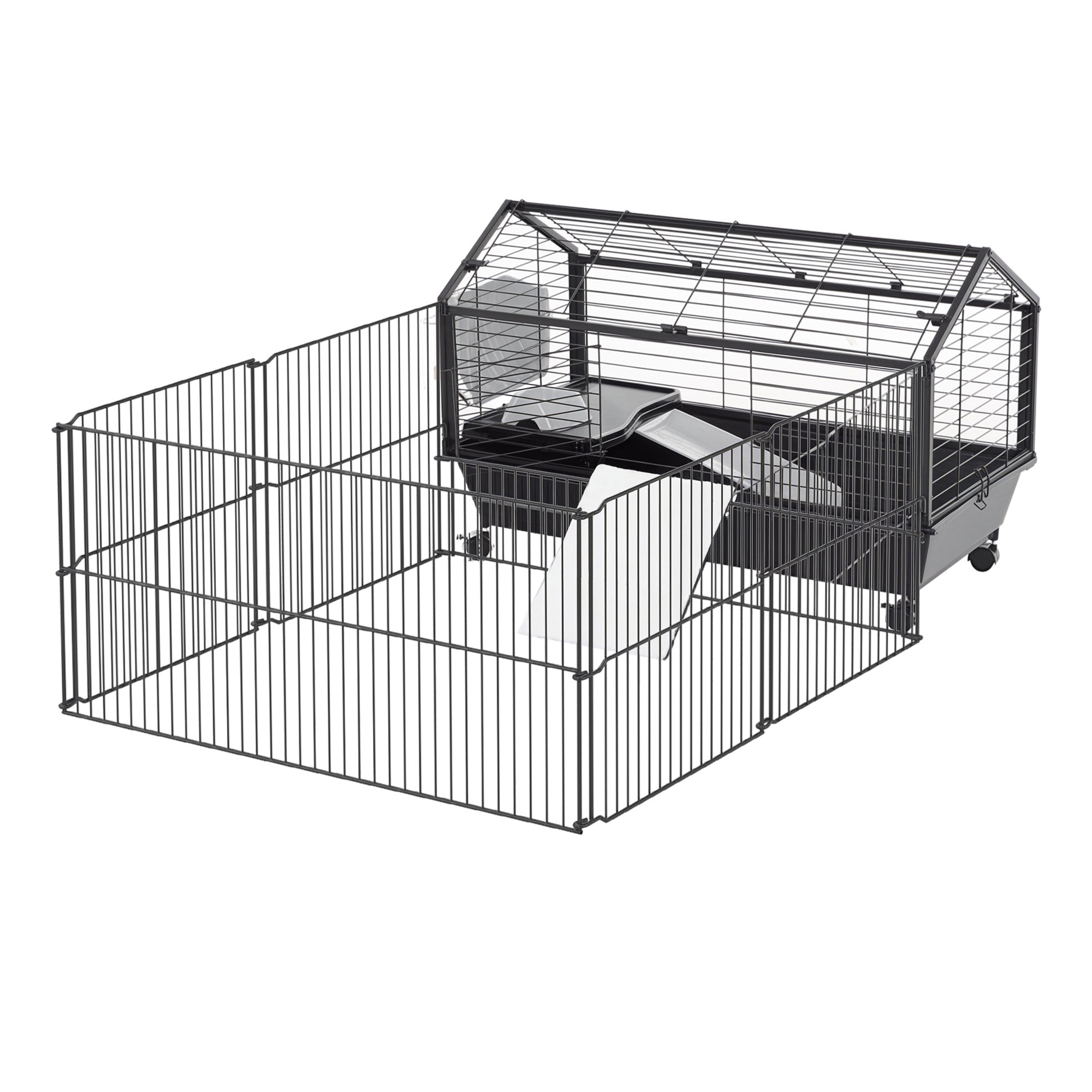 Small Animal Cage with Detachable Playpen - Black 51" x 35"-Small Animals-DECOROLALA