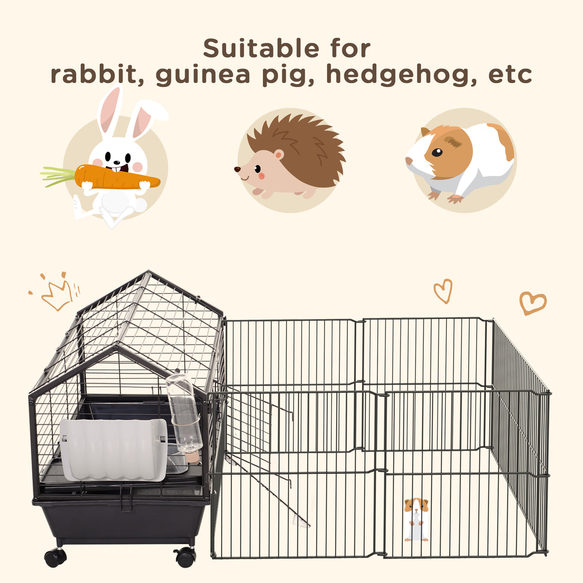 Small Animal Cage with Detachable Playpen - Black 51" x 35"-Small Animals-DECOROLALA