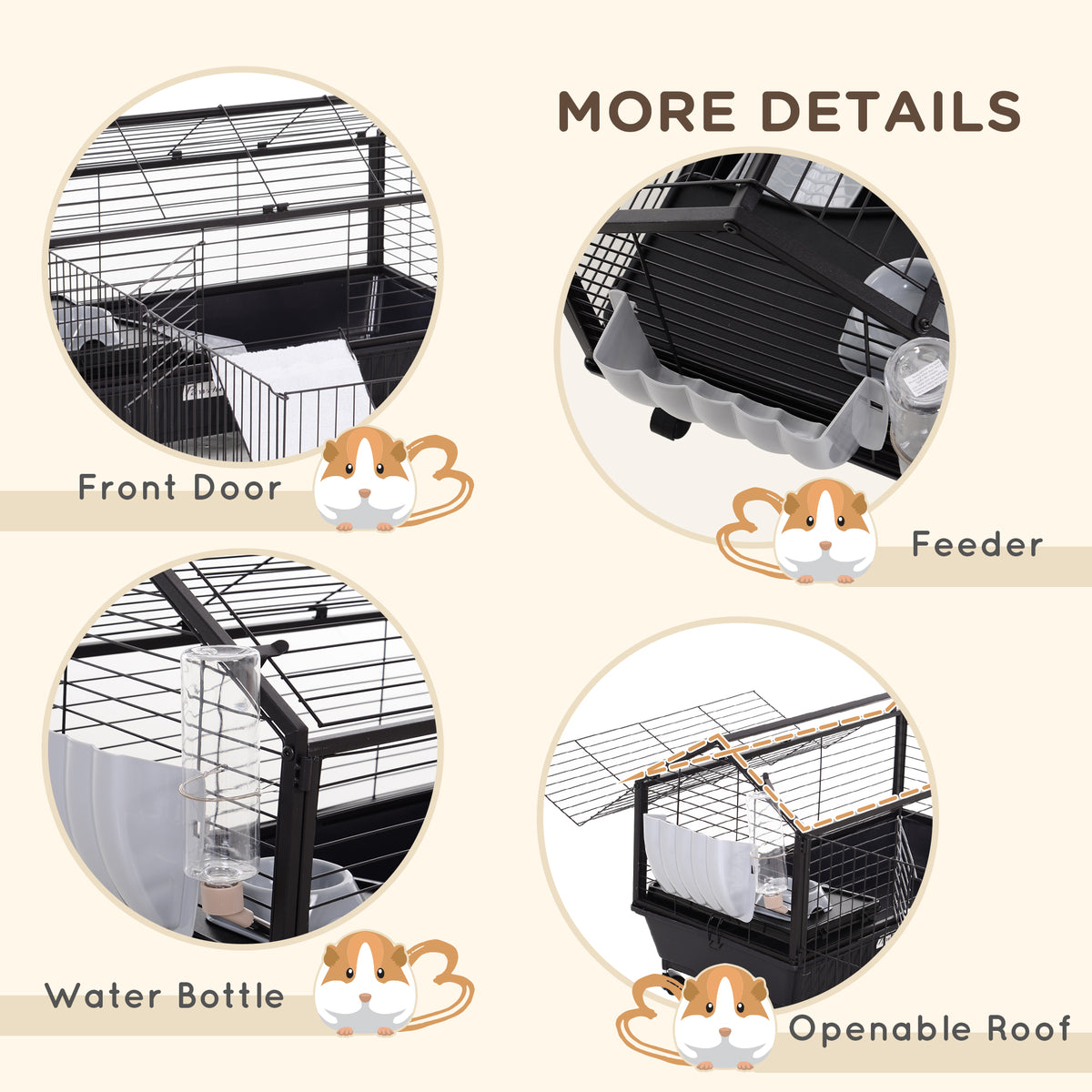 Small Animal Cage with Detachable Playpen - Black 51" x 35"-Small Animals-DECOROLALA