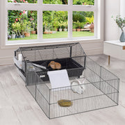 Small Animal Cage with Detachable Playpen - Black 51" x 35"-Small Animals-DECOROLALA