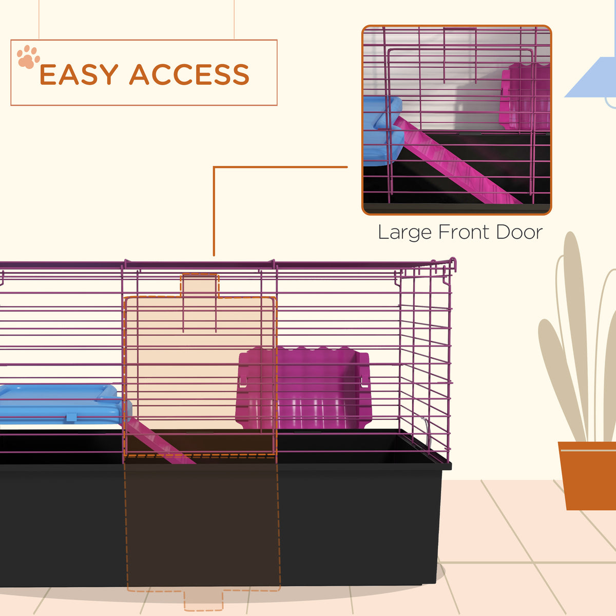 Small Animal Cage with Water Bottle, Ramp and Feeder - Black 28"-Small Animals-DECOROLALA