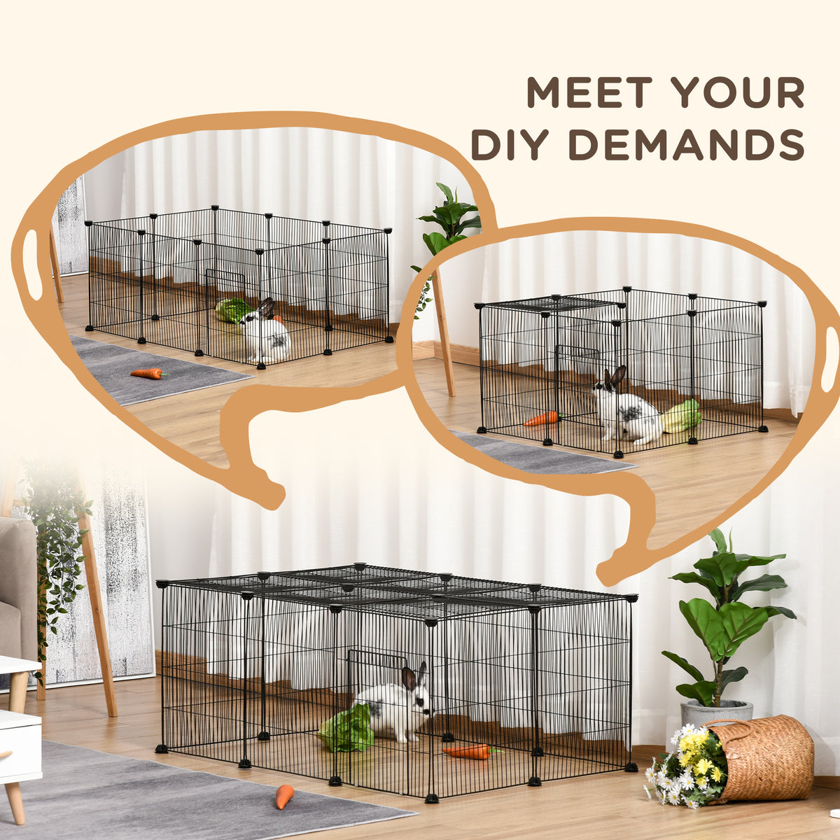 Small Animal Pet Enclosure - 16 Panels Black Metal DIY Cage-Small Animals-DECOROLALA