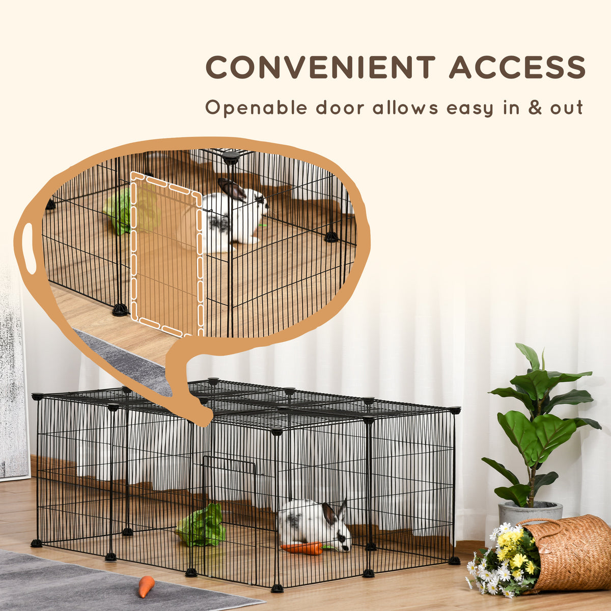Small Animal Pet Enclosure - 16 Panels Black Metal DIY Cage-Small Animals-DECOROLALA
