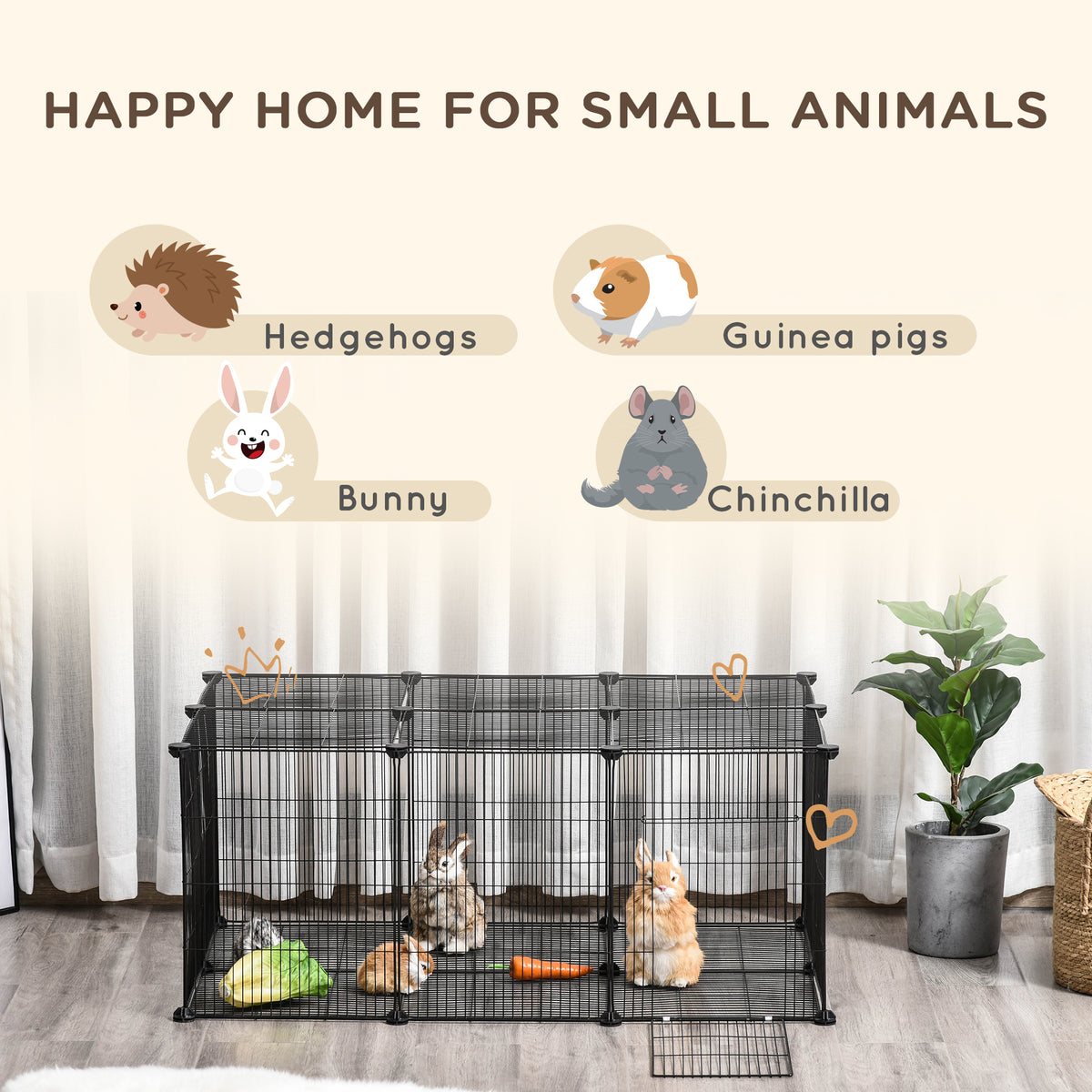 Small Animal Pet Enclosure - 22 Panels Black Metal DIY Cage-Small Animals-DECOROLALA