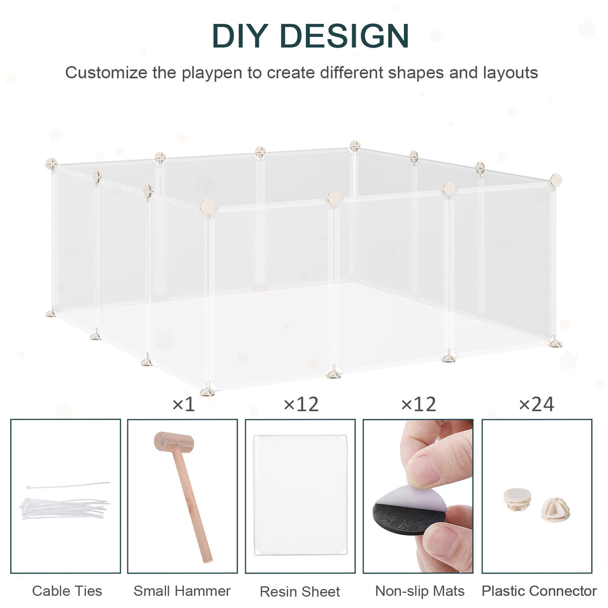 Small Animal Playpen - 12 Panels DIY White Cage for Guinea Pigs-Small Animals-DECOROLALA