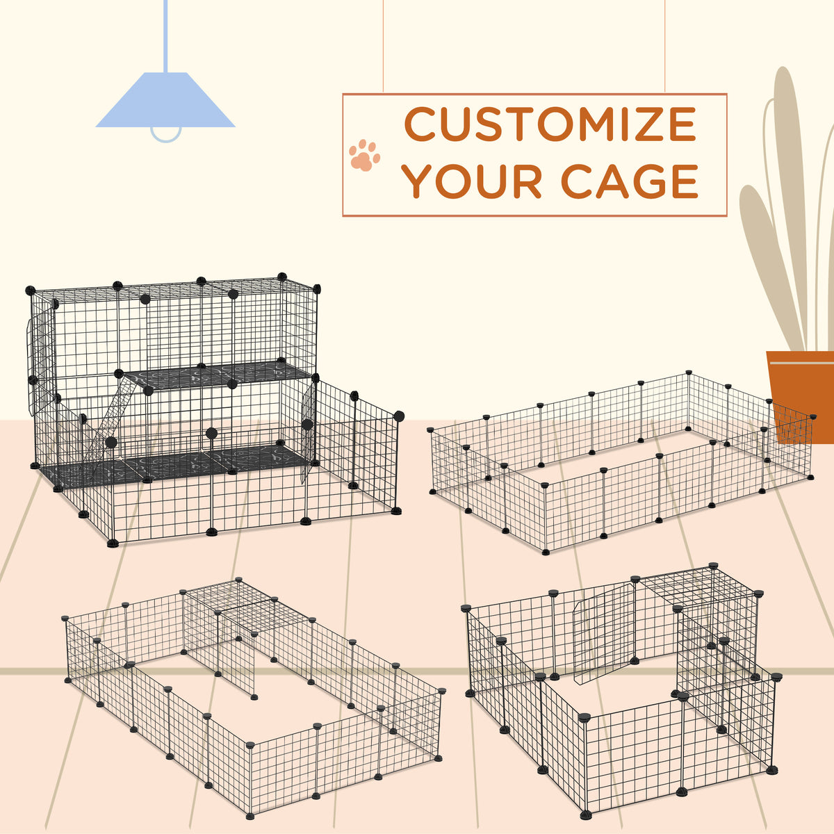 Small Animal Playpen - 31 Panels Black 41.3" x 41.3" x 27.6"-Small Animals-DECOROLALA