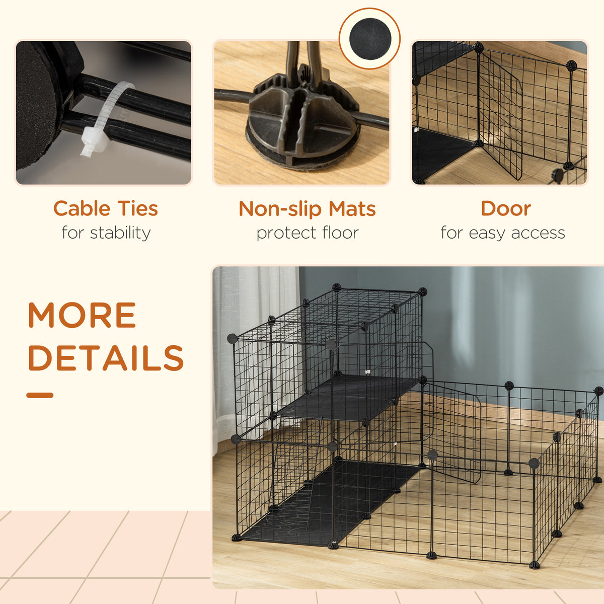 Small Animal Playpen - 31 Panels Black 41.3" x 41.3" x 27.6"-Small Animals-DECOROLALA