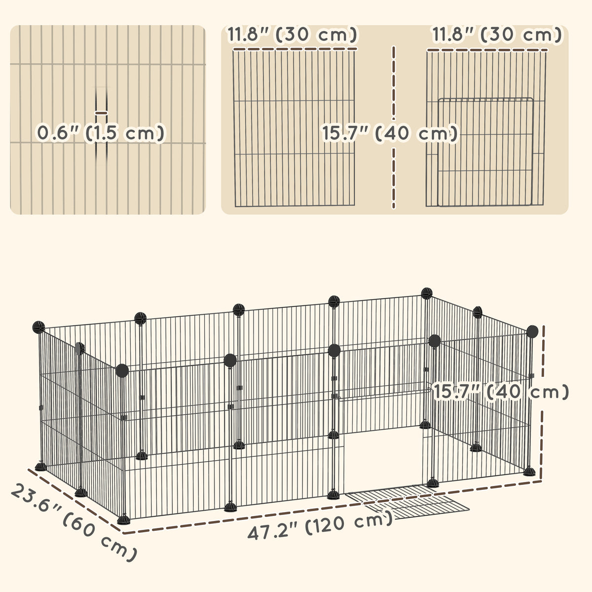 Small Animal Playpen with Waterproof Mat - 12 Panels Black-Small Animals-DECOROLALA