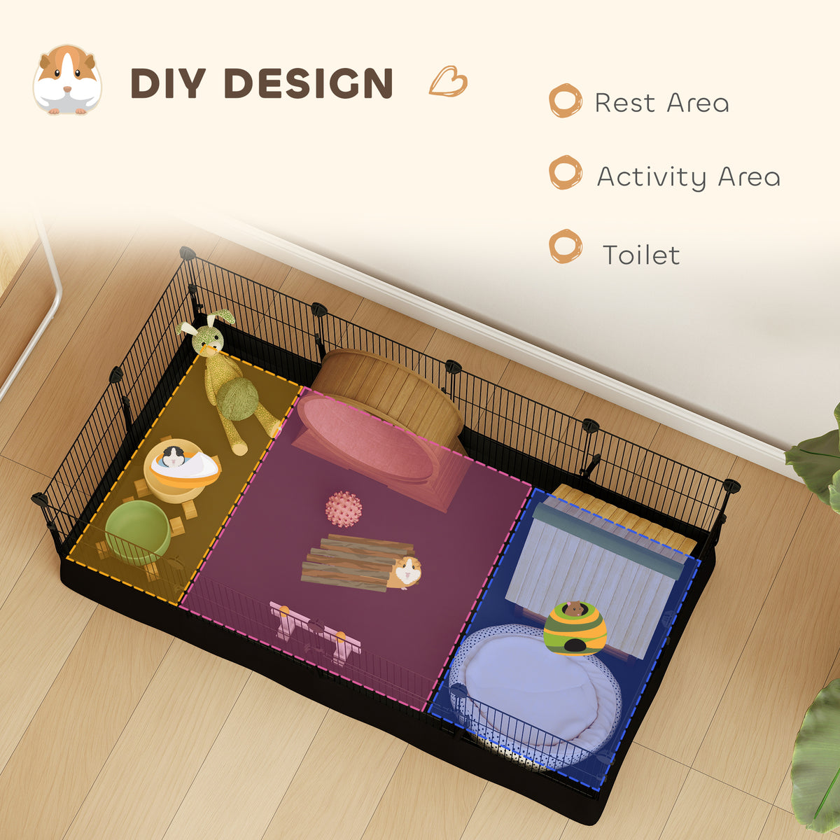 Small Animal Playpen with Waterproof Mat - 12 Panels Black-Small Animals-DECOROLALA
