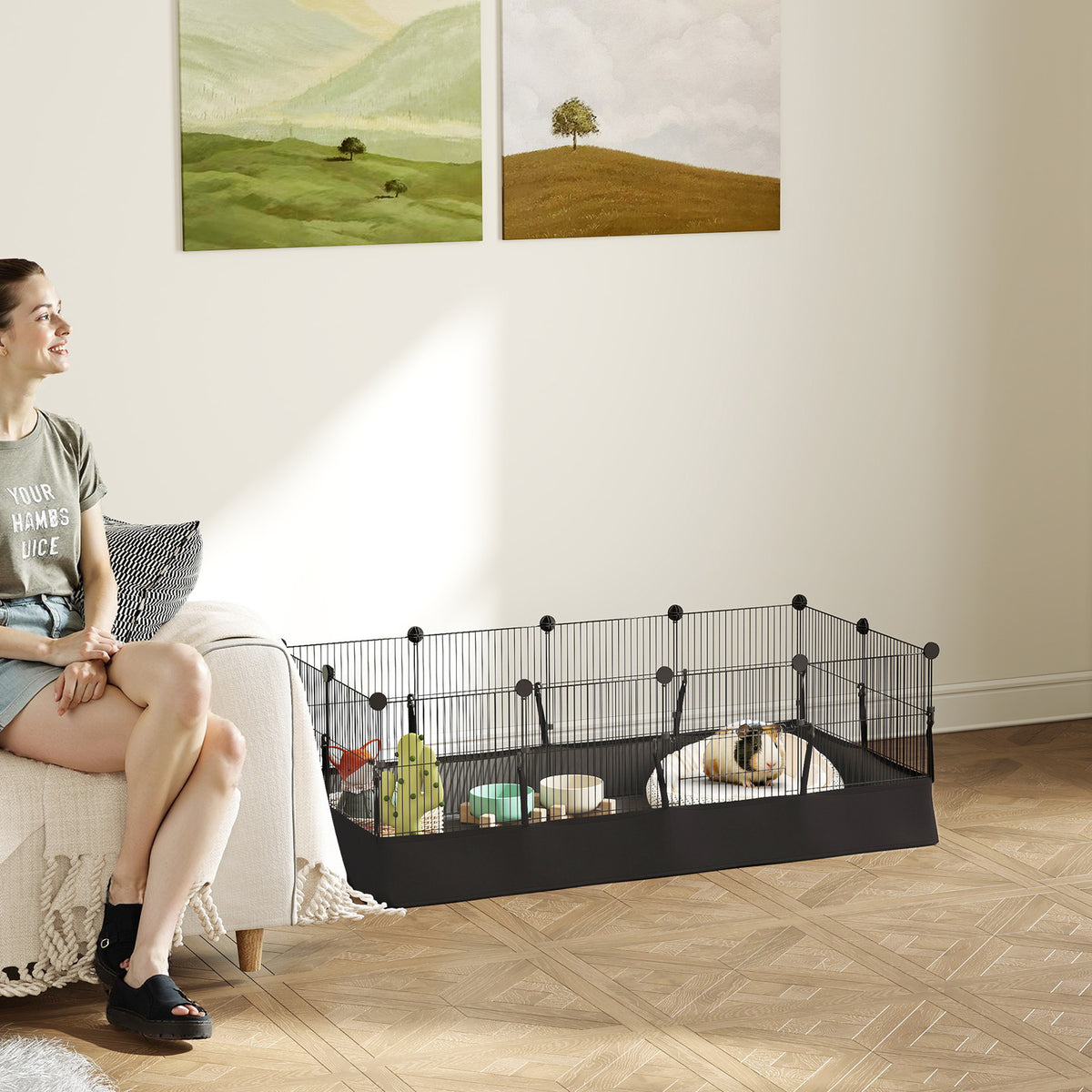 Small Animal Playpen with Waterproof Mat - 12 Panels Black-Small Animals-DECOROLALA