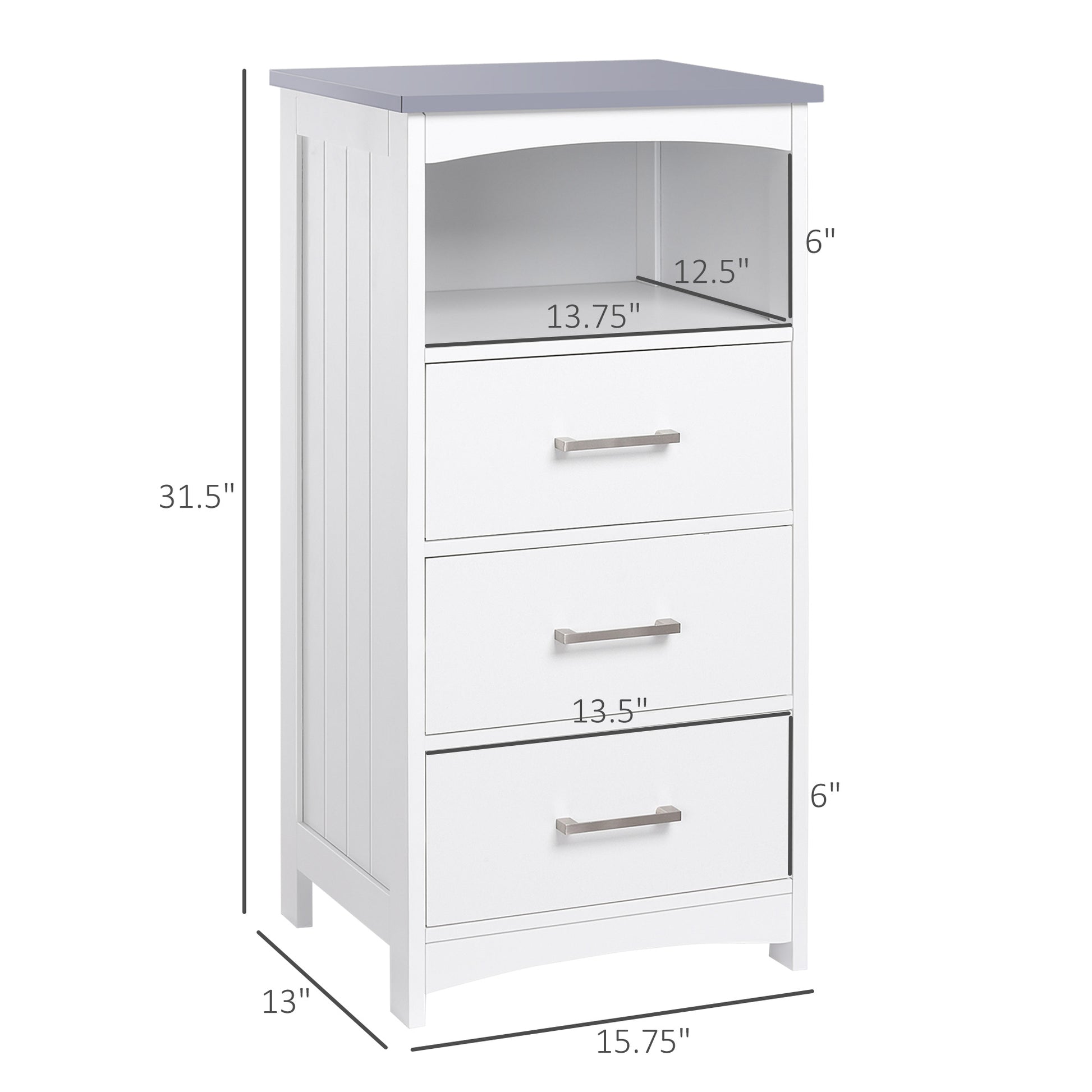 Small Bathroom Storage Cabinet, Floor Cabinet with 3 Drawers and Open Component, Narrow Bathroom Cabinet, White-Home Furnishings > Bedding & Bath > Bathroom Cabinets > Freestanding Bathroom Cabinets-DECOROLALA