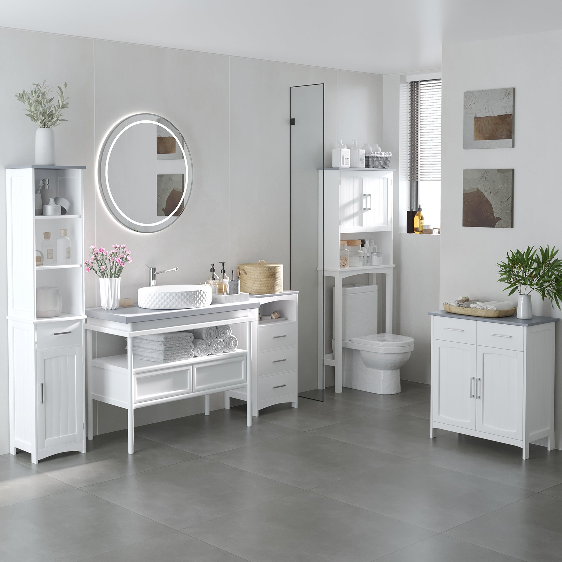 Small Bathroom Storage Cabinet, Floor Cabinet with 3 Drawers and Open Component, Narrow Bathroom Cabinet, White-Home Furnishings > Bedding & Bath > Bathroom Cabinets > Freestanding Bathroom Cabinets-DECOROLALA