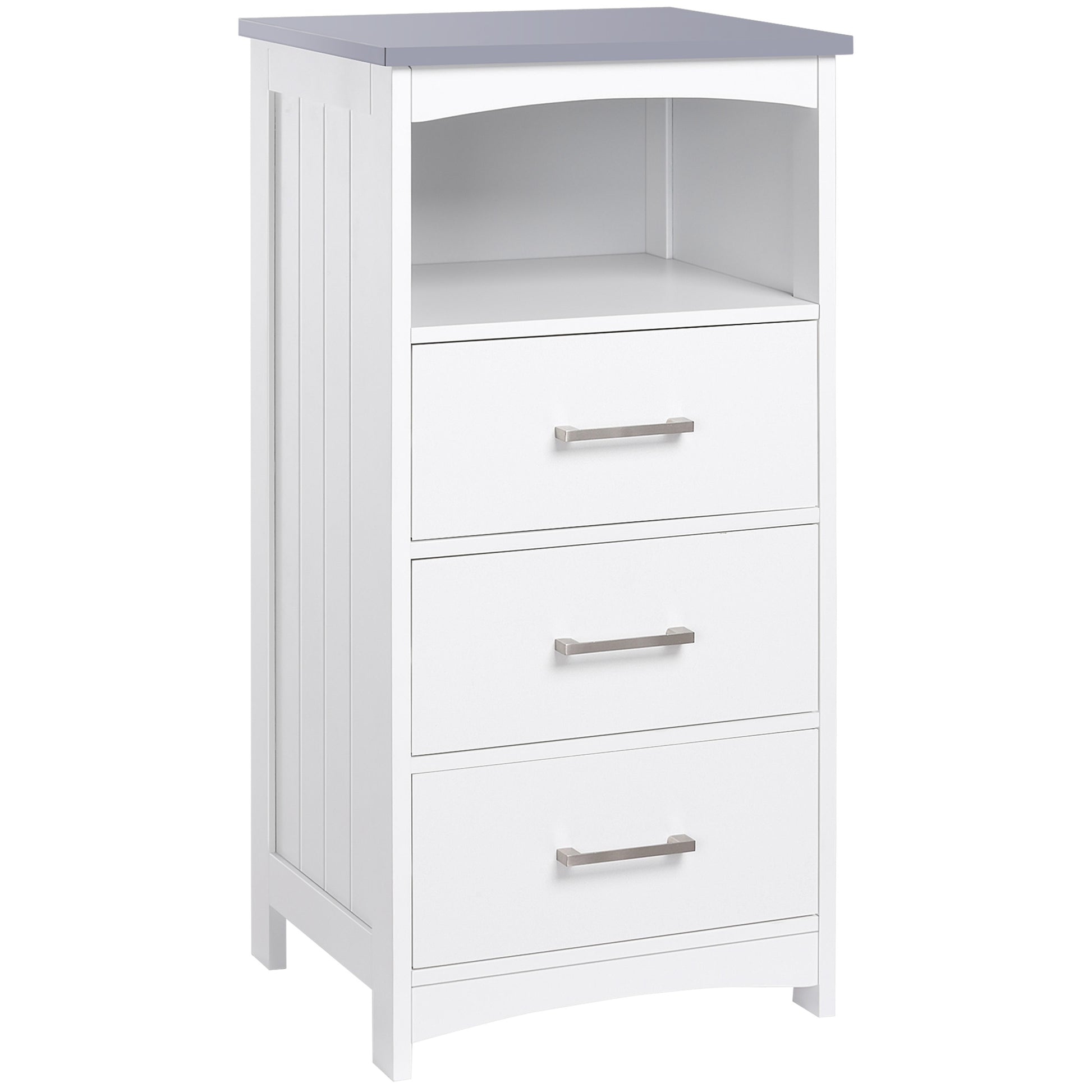 Small Bathroom Storage Cabinet, Floor Cabinet with 3 Drawers and Open Component, Narrow Bathroom Cabinet, White-Home Furnishings > Bedding & Bath > Bathroom Cabinets > Freestanding Bathroom Cabinets-DECOROLALA