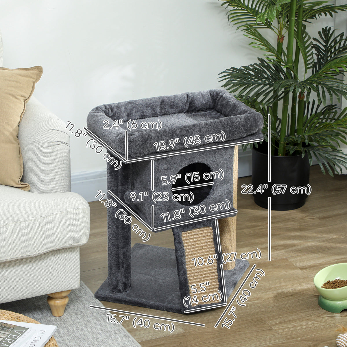 Small Cat Tree Tower with Condo and Perch - Dark Grey 22"-Cats-DECOROLALA