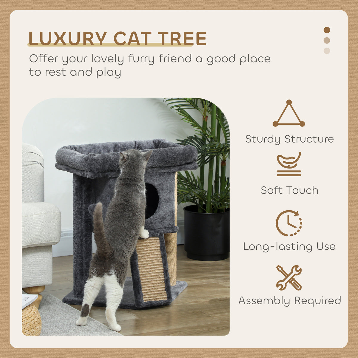 Small Cat Tree Tower with Condo and Perch - Dark Grey 22"-Cats-DECOROLALA