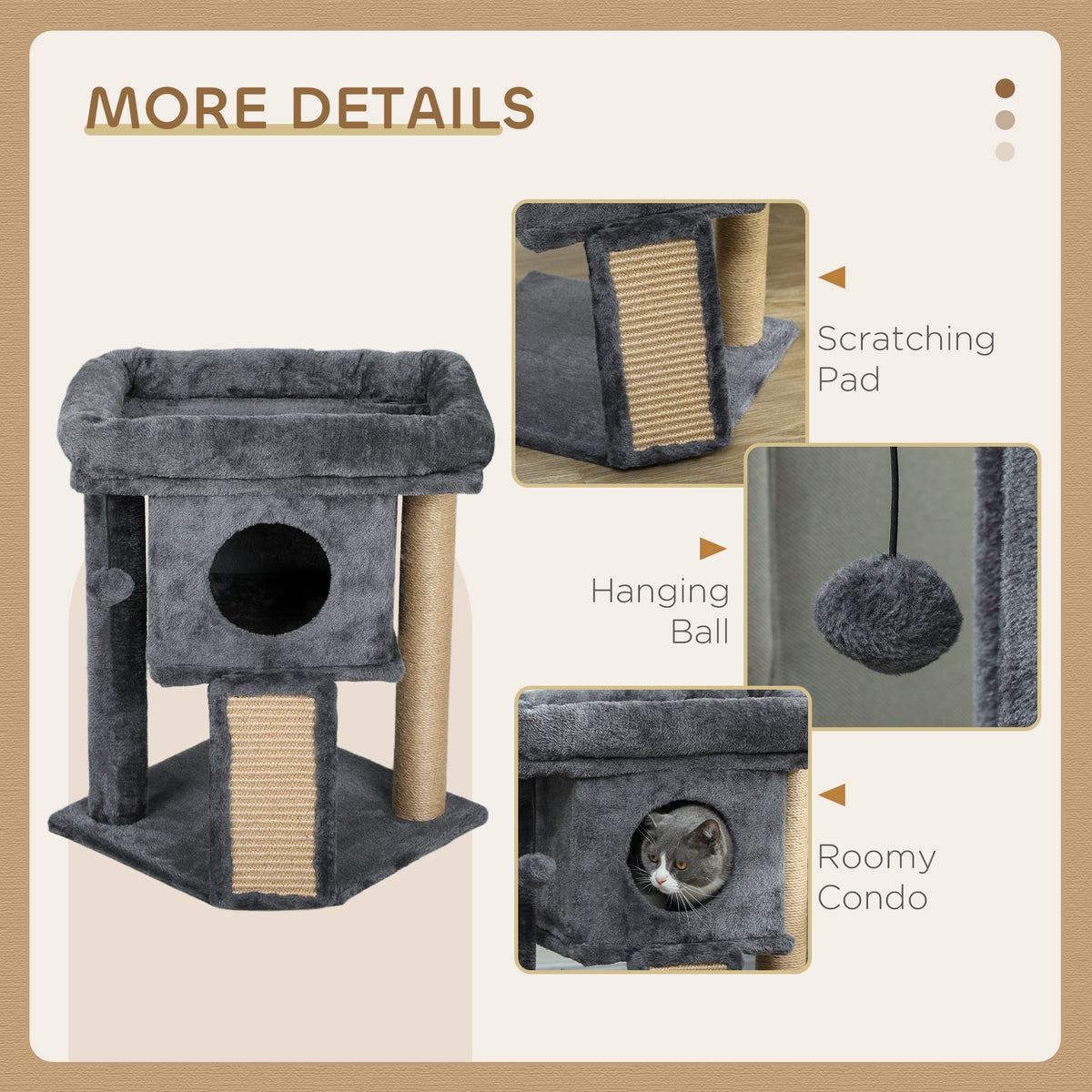 Small Cat Tree Tower with Condo and Perch - Dark Grey 22"-Cats-DECOROLALA