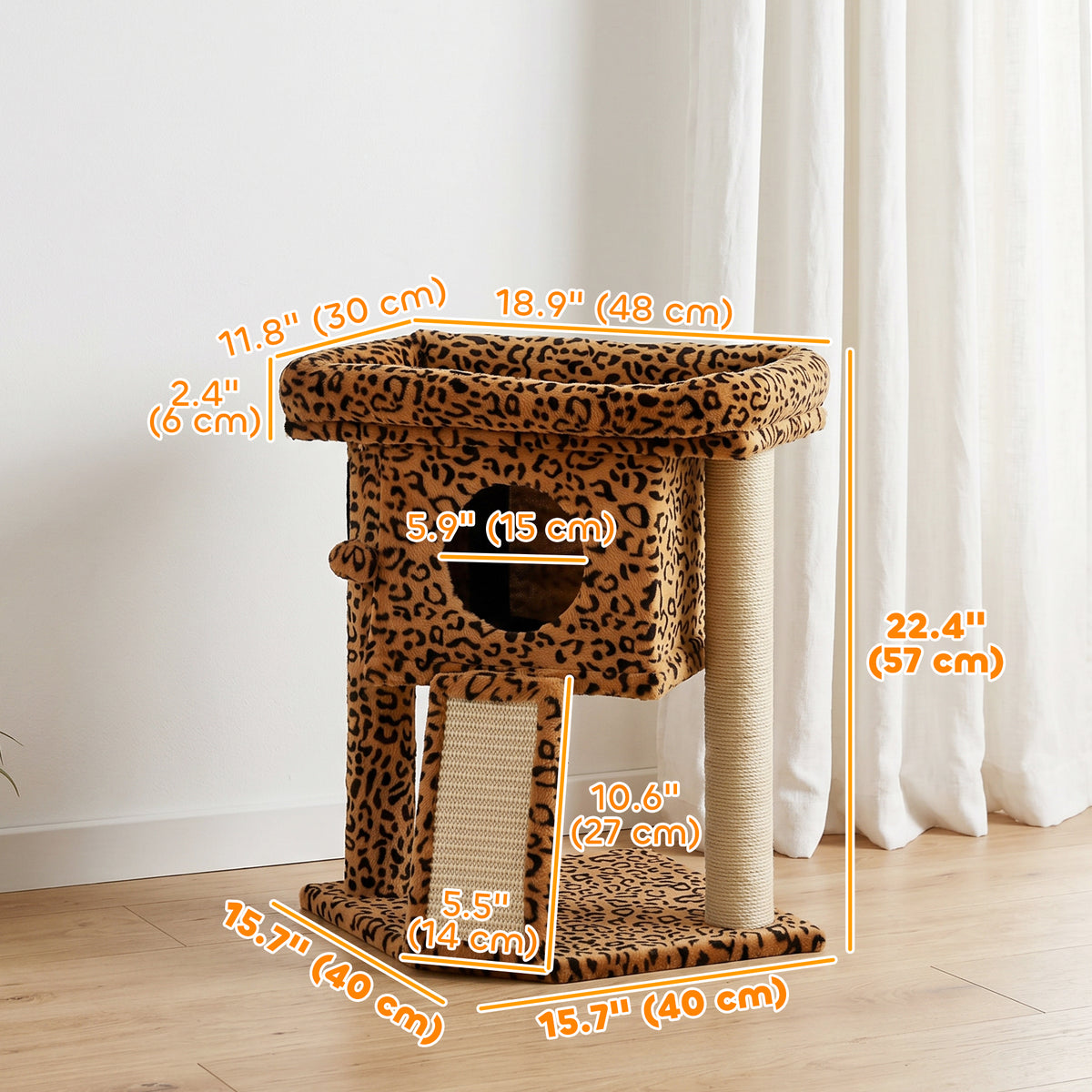 Small Cat Tree Tower with Condo and Perch - Leopard Print 22"-Cats-DECOROLALA
