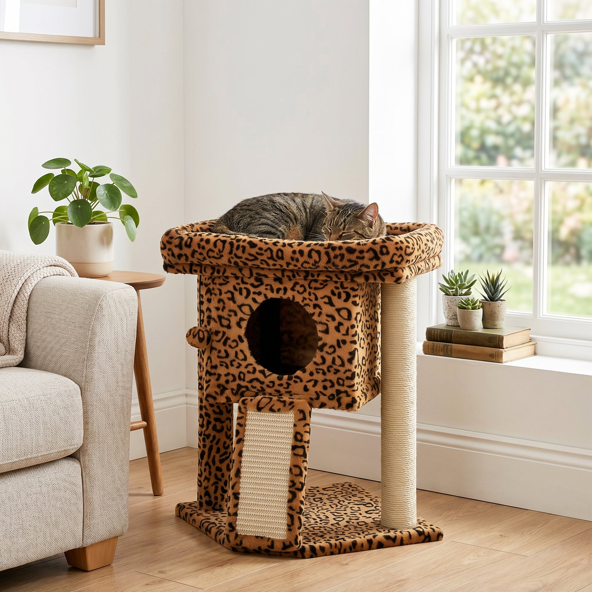 Small Cat Tree Tower with Condo and Perch - Leopard Print 22"-Cats-DECOROLALA