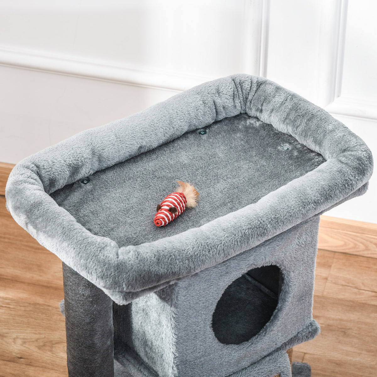 Small Cat Tree Tower with Perch, Condo and Scratching Post - Grey-Cat Supplies-DECOROLALA