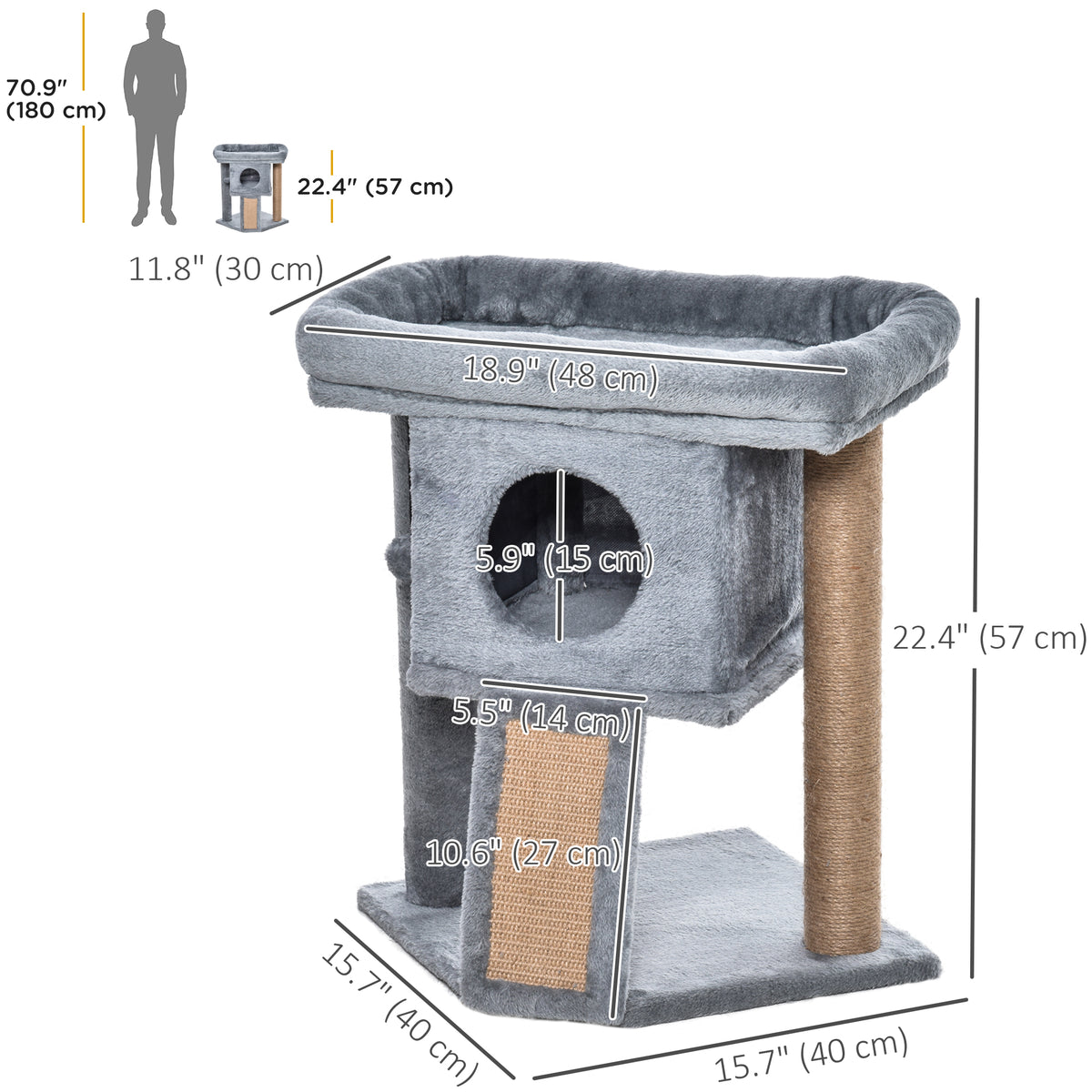 Small Cat Tree Tower with Perch, Condo and Scratching Post - Grey-Cats-DECOROLALA
