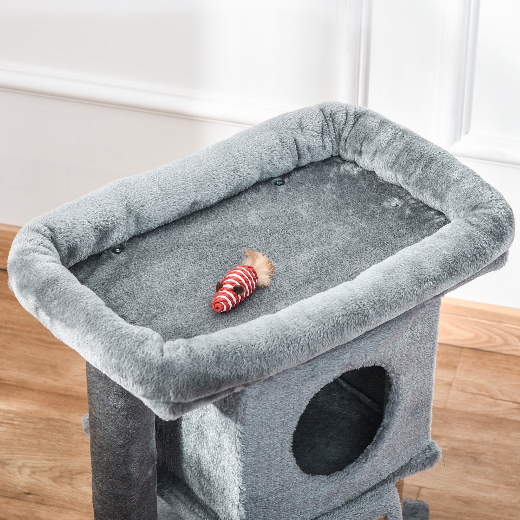 Small Cat Tree Tower with Perch, Condo and Scratching Post - Grey-Cats-DECOROLALA