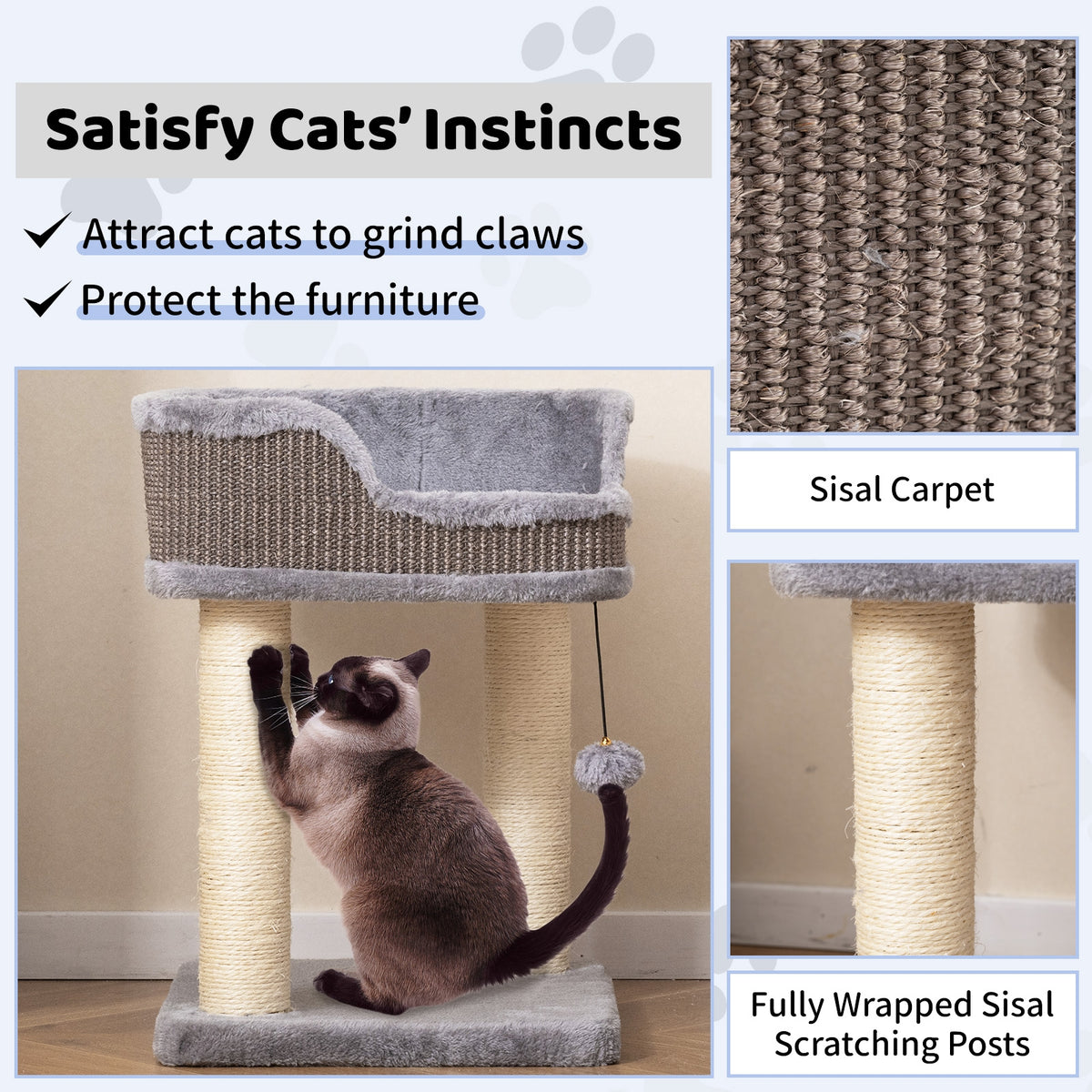 Small Cat Tree for Indoor Cats Kitty Tower with Comfy Plush Perch Sisal Scratching Posts-Gray-Cat Trees & Scratchers-DECOROLALA