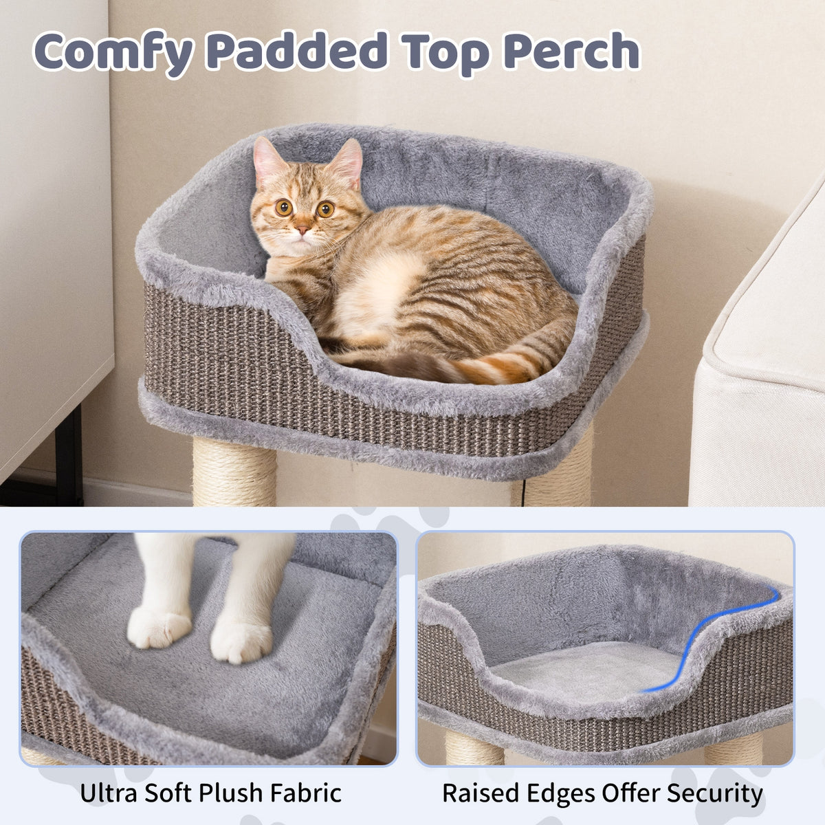 Small Cat Tree for Indoor Cats Kitty Tower with Comfy Plush Perch Sisal Scratching Posts-Gray-Cat Trees & Scratchers-DECOROLALA
