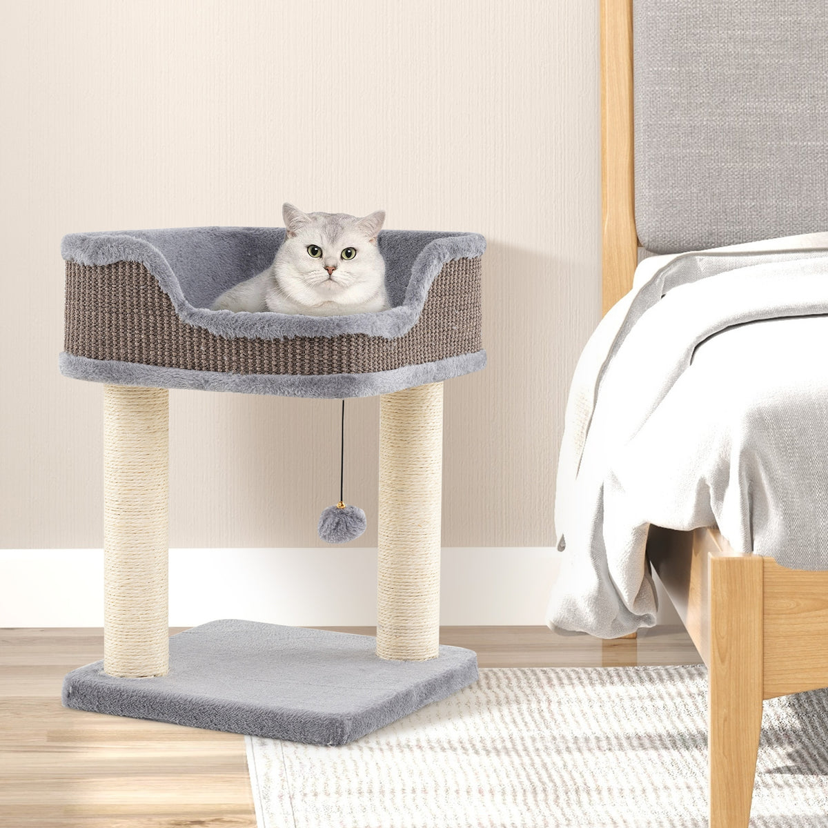 Small Cat Tree for Indoor Cats Kitty Tower with Comfy Plush Perch Sisal Scratching Posts-Gray-Cat Trees & Scratchers-DECOROLALA